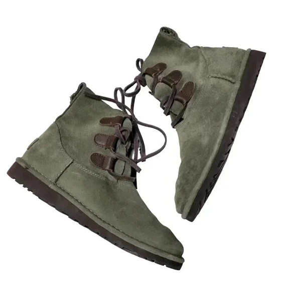 Ugg Elvi Boots Spruce Army Green Size 6 Women’s Suede Leather Lace Up - Picture 1 of 10